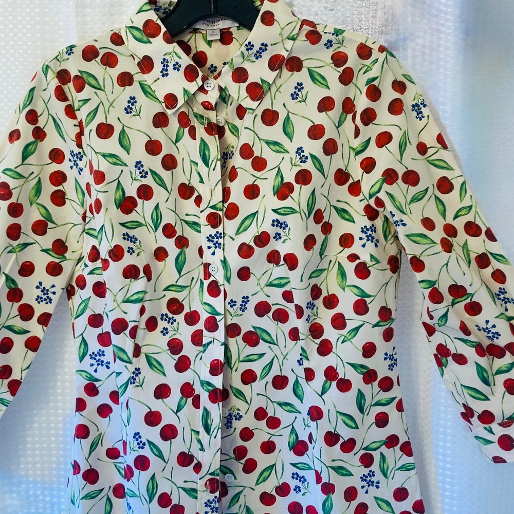 Carolina Herrera Button-Up Top, 3/4 sleeve